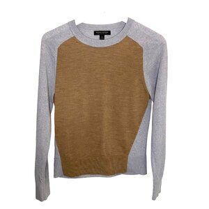 Banana Republic Washable 100% Merino Wool Color-Block Sweater Gray/Camel Size  S